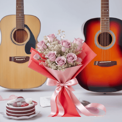 Dots Of Love - Flower Bouquet + Cake + Live Guitarist Performance - The Luxury Floret