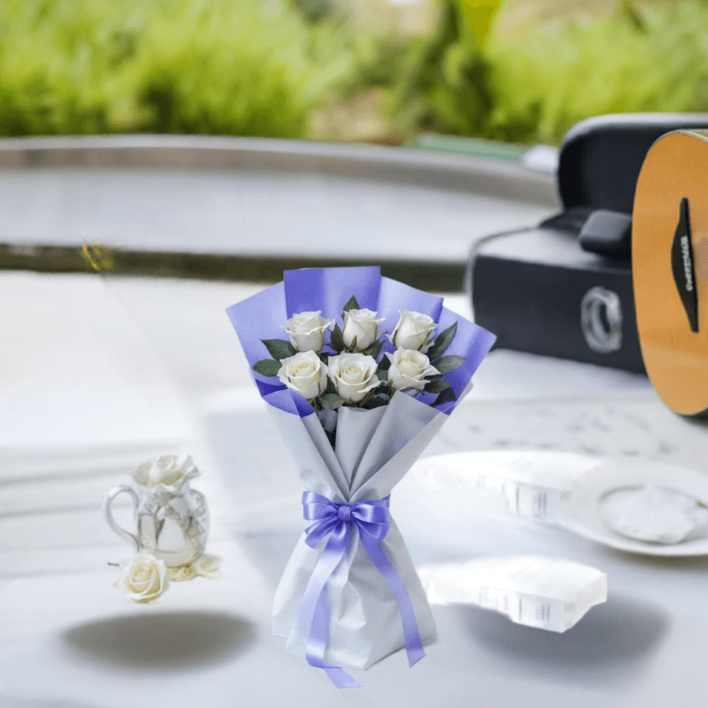 Snow White - Flower Bouquet + Cake + Live Guitarist Performance - The Luxury Floret